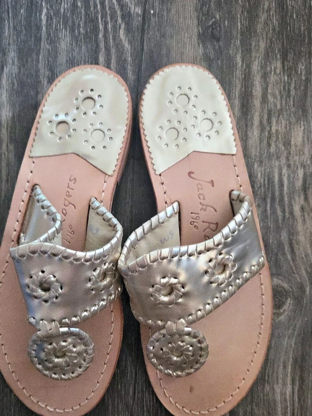 Jack Rogers Original Jacks Sandal Leather Slide Sandals Brown & Platinum